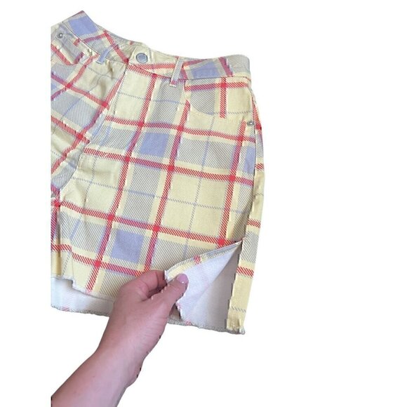 WE WORE WHAT PLAID CROPPED DENIM JACKET HIGH RISE SHORTS Women M/L indie sleeze - Picture 6 of 12
